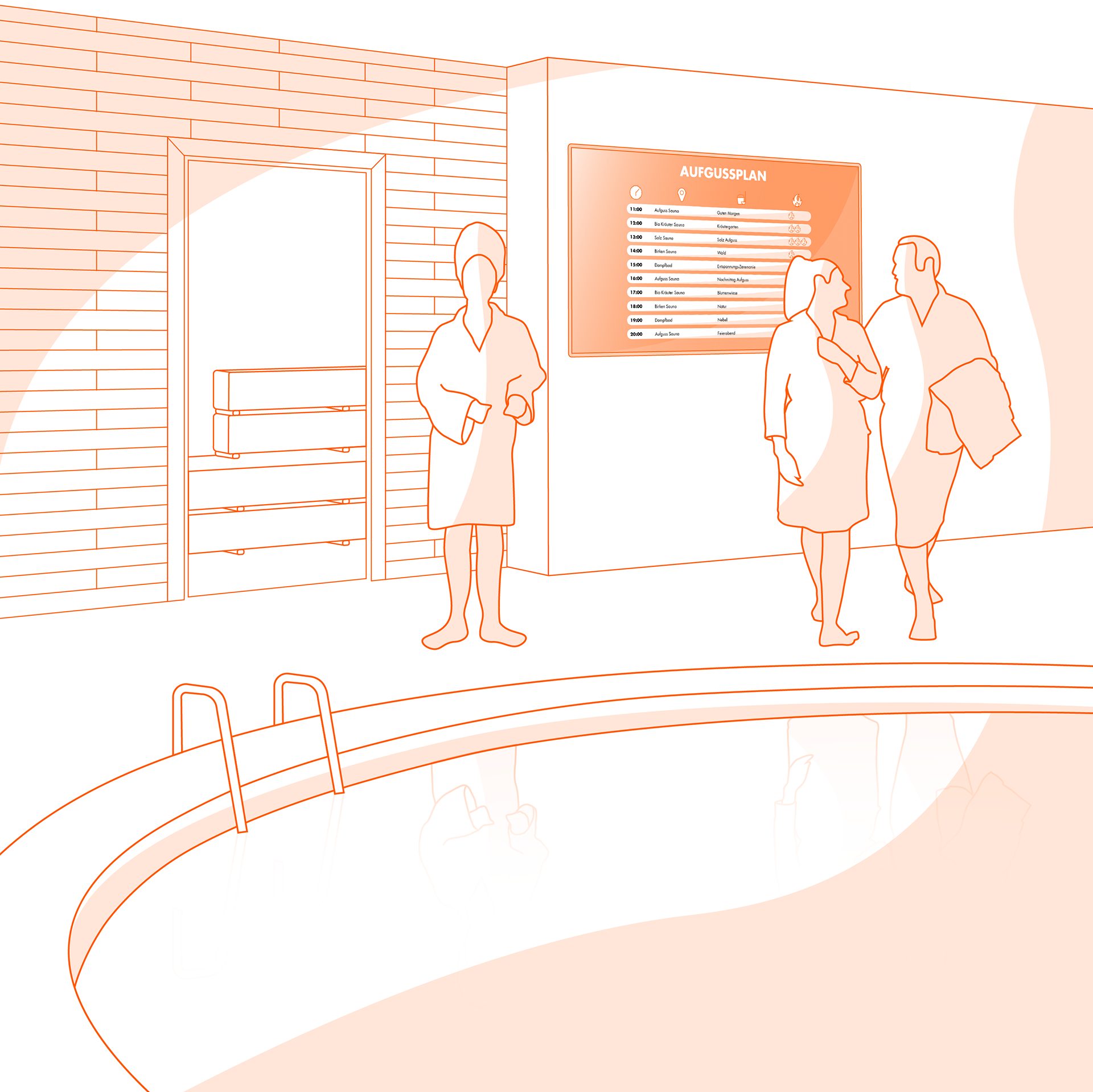 Digital Signage in der Therme: Aufgusstafel - echion CH